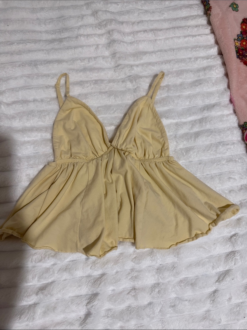 wild fable Pale Yellow V-Neck Spaghetti Strap Peplum Cami
